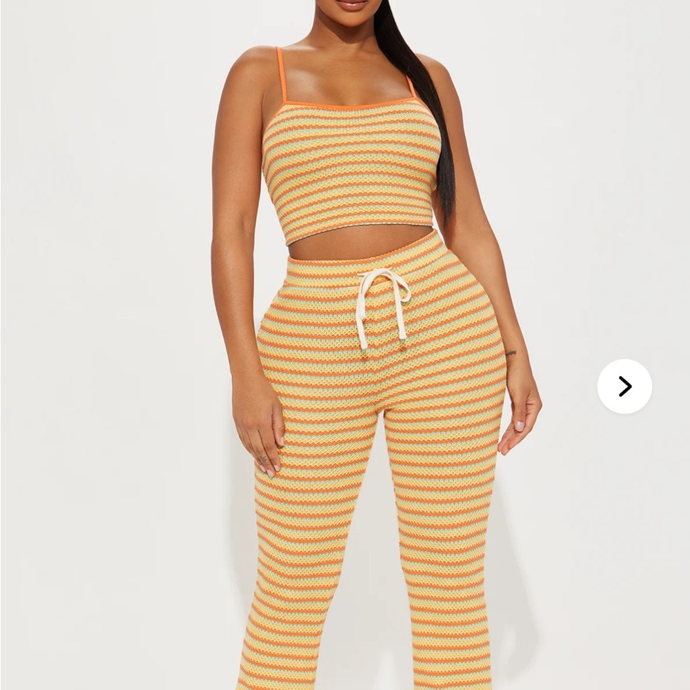Striped Crochet Two-Piece Set in Yellow & Orange
